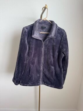 Plush Zip-Up Teddy Jacket in Charcoal Purple